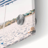 Large abstract wall art in vibrant orange and blue tones on acrylic glass.