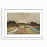 Abstract art print featuring swirling shades of blue and yellow on a white framed canvas.