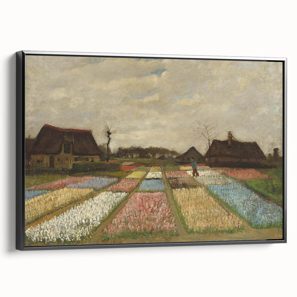 Black and white vintage poster art of a landscape on framed canvas, suitable for bedroom wall decor.