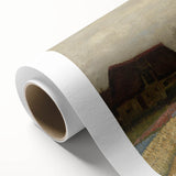 Art deco-style poster of a starry night scene, featuring cool blue and yellow tones on rolled canvas.