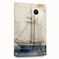 Acrylic print of a large abstract depiction of a ship in muted blue and gray tones.