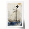 Extra large rolled print featuring a detailed illustration of a ship in muted blue and gray tones.