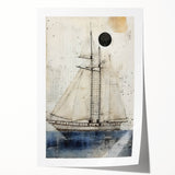 Extra large rolled print featuring a detailed illustration of a ship in muted blue and gray tones.