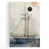 Black and white print of a vintage ship, on stretched canvas, ideal for kitchen wall art.