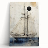 Black and white photo of a ship on stretched canvas, ideal for kitchen wall art or bedroom ambiance.