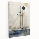 Large art print of a ship on stretched canvas, highlighted by muted blue and gray tones, ideal for kitchen wall art.