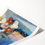 Abstract floral design rolled print showcasing vibrant colors and intricate patterns, elegantly packaged in a durable tube, perfect for home decor or gift giving.