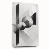 Abstract minimalist wall art displayed in a side view, featuring a sleek acrylic glass finish and secured with pins, showcasing a modern design ideal for contemporary decor.