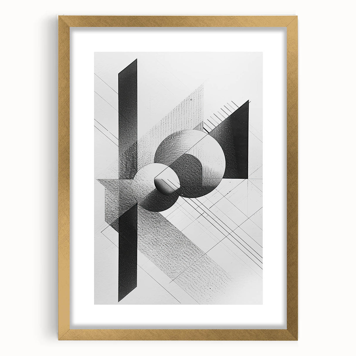 Abstract minimalist wall art print featuring a gold frame and mat, showcasing a clean design ideal for modern home decor, enhancing aesthetic appeal in any room.