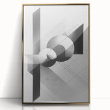 Framed abstract minimalist wall art with a gold accent, showcasing geometric patterns on an acrylic surface, ideal for contemporary home decor. Perfect for adding elegance to any room.