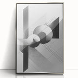 Framed abstract minimalist wall art featuring a sleek silver acrylic finish, showcasing geometric patterns and a modern aesthetic, perfect for contemporary decor.