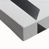 Close-up of a stretched canvas showcasing abstract minimalist wall art with soft pastel colors and geometric shapes, perfect for modern home decor.