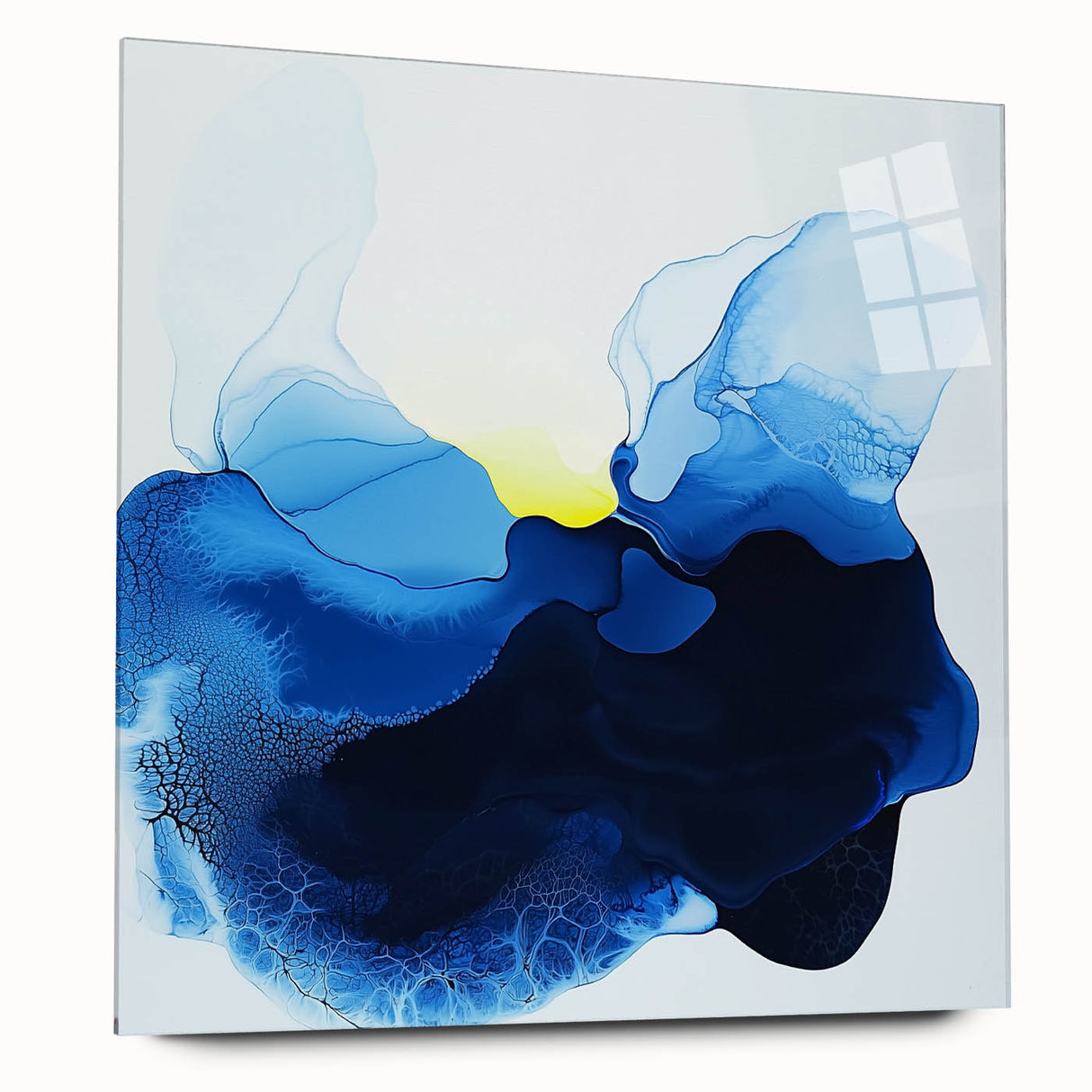 Colorful Abstract Wall Art – Ocean Blue and Yellow Fluid Canvas