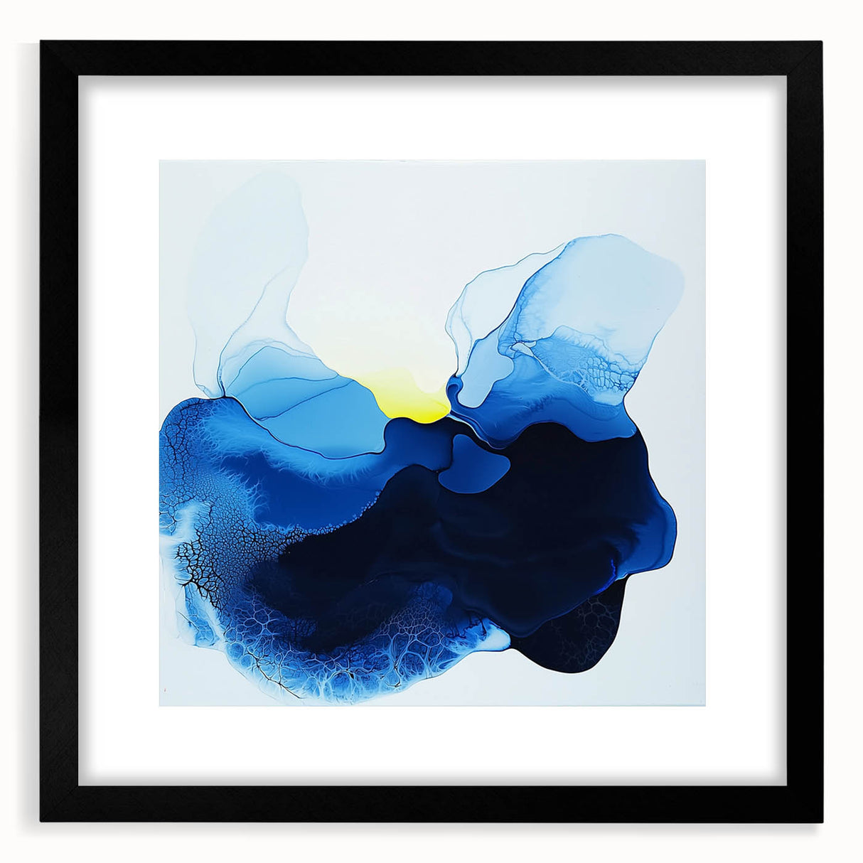 Colorful Abstract Wall Art – Ocean Blue and Yellow Fluid Canvas