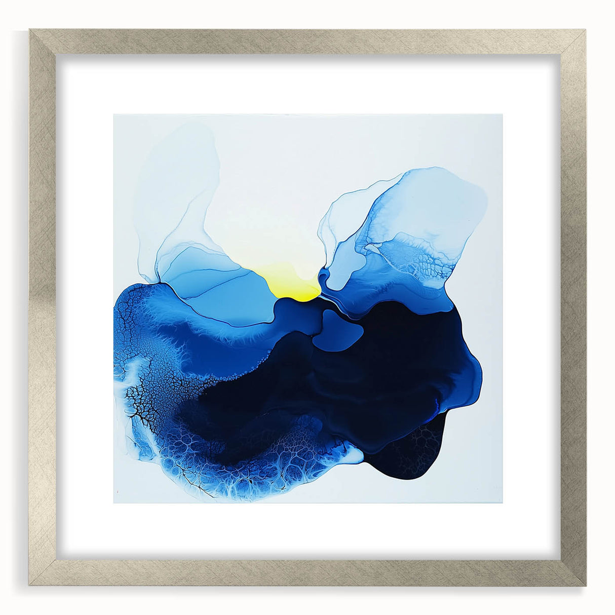 Colorful Abstract Wall Art – Ocean Blue and Yellow Fluid Canvas