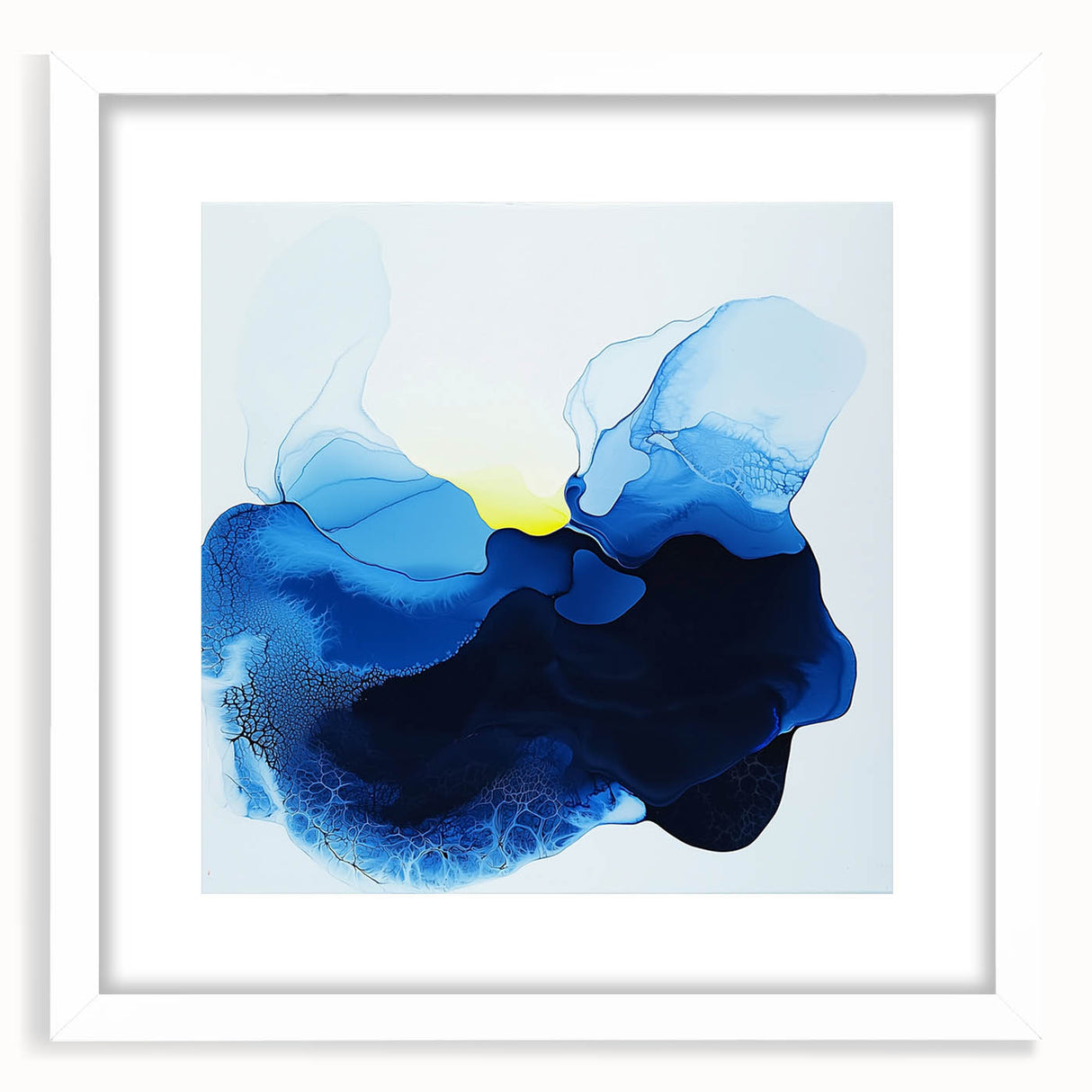 Colorful Abstract Wall Art – Ocean Blue and Yellow Fluid Canvas