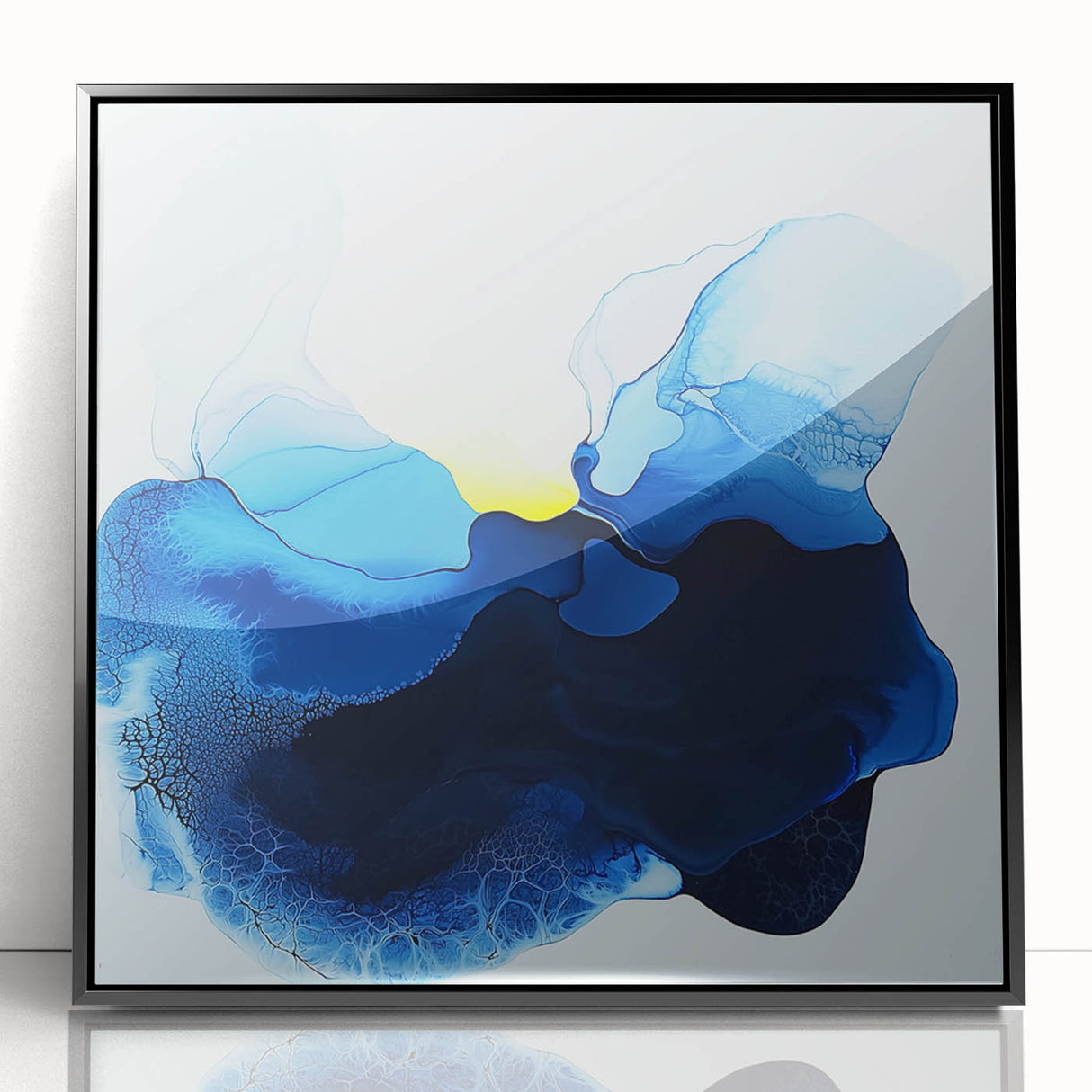 Colorful Abstract Wall Art – Ocean Blue and Yellow Fluid Canvas