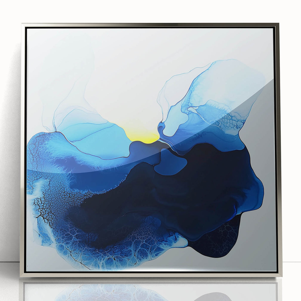 Colorful Abstract Wall Art – Ocean Blue and Yellow Fluid Canvas