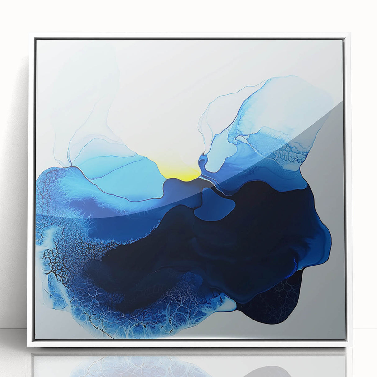 Colorful Abstract Wall Art – Ocean Blue and Yellow Fluid Canvas