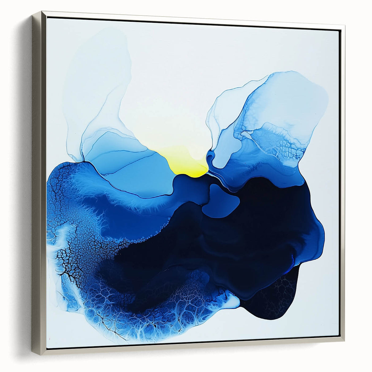 Colorful Abstract Wall Art – Ocean Blue and Yellow Fluid Canvas