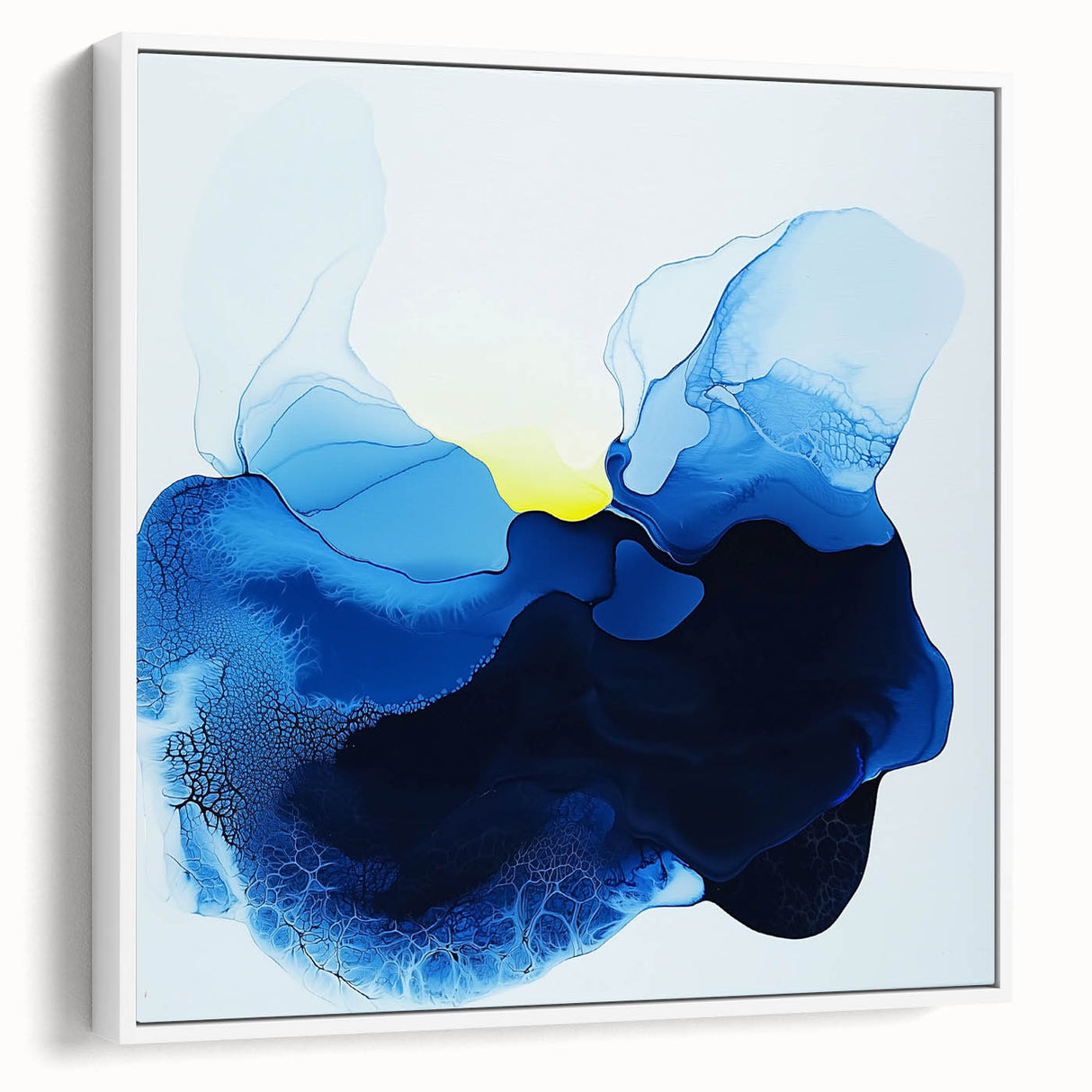 Colorful Abstract Wall Art – Ocean Blue and Yellow Fluid Canvas