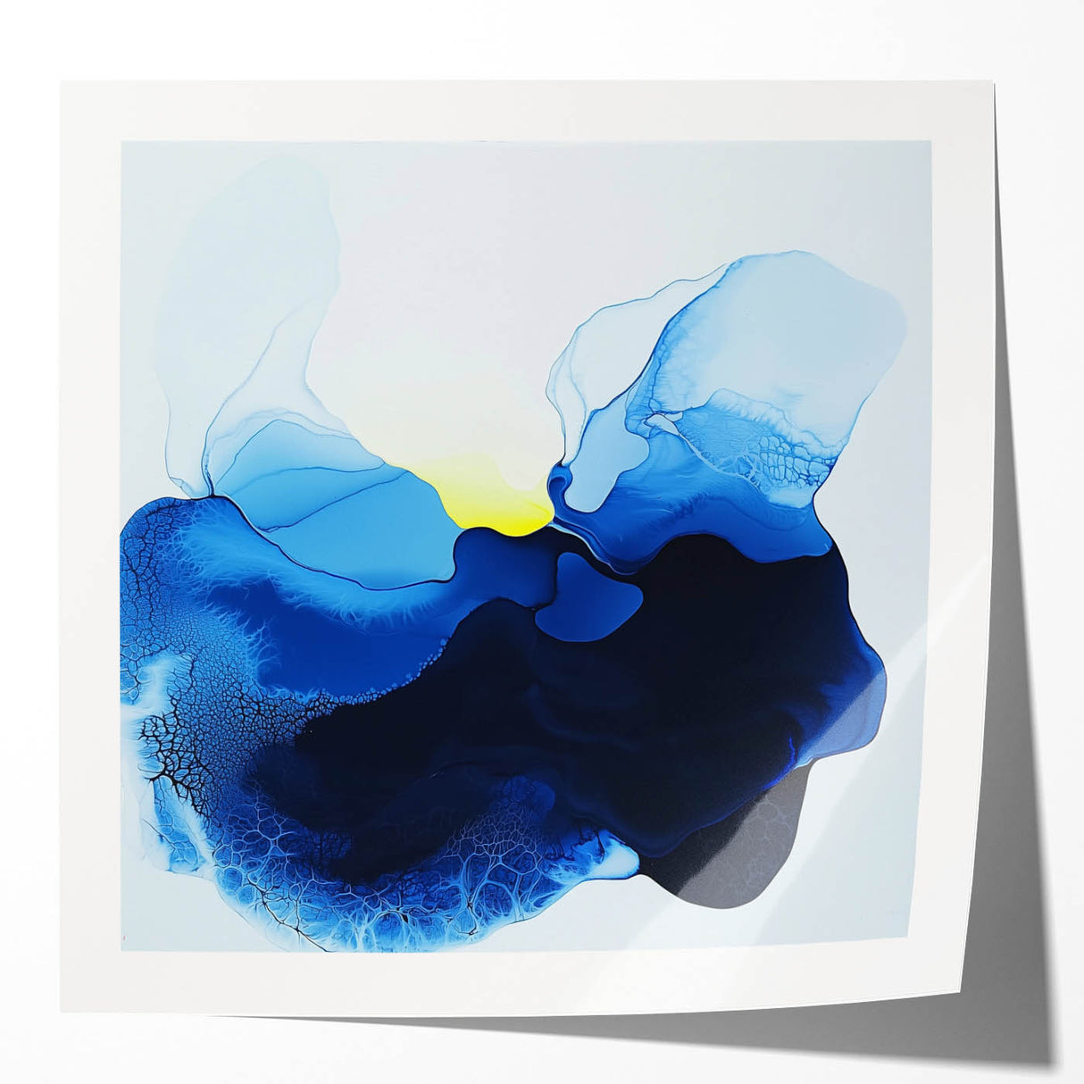 Colorful Abstract Wall Art – Ocean Blue and Yellow Fluid Canvas