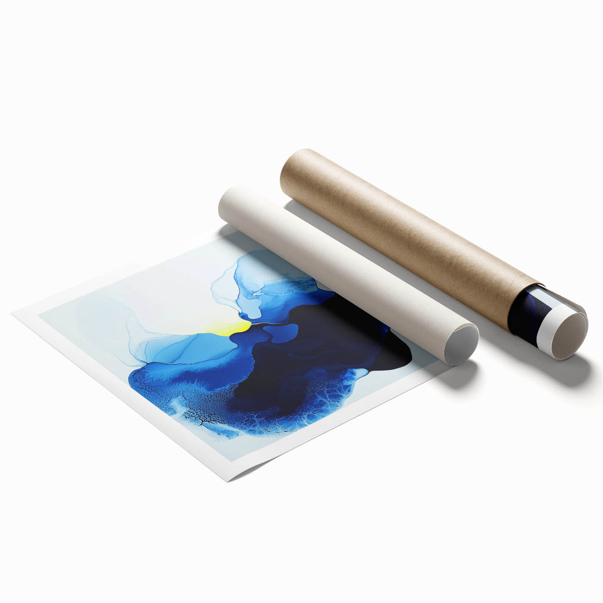 Colorful Abstract Wall Art – Ocean Blue and Yellow Fluid Canvas