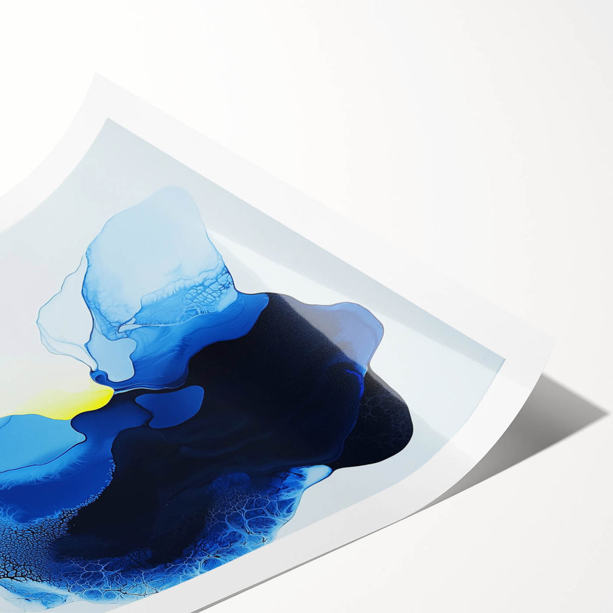Colorful Abstract Wall Art – Ocean Blue and Yellow Fluid Canvas