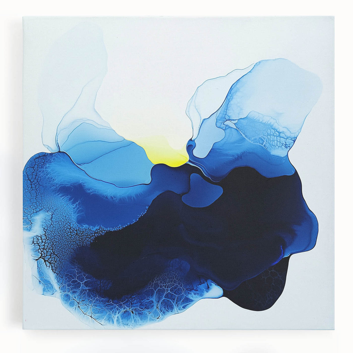 Colorful Abstract Wall Art – Ocean Blue and Yellow Fluid Canvas