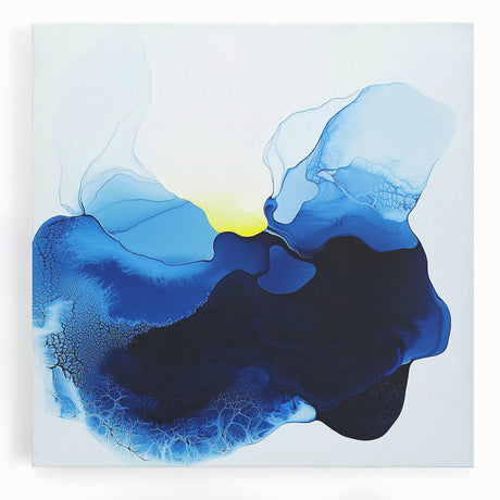 Colorful Abstract Wall Art – Ocean Blue and Yellow Fluid Canvas