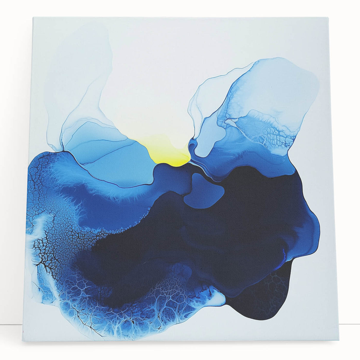 Colorful Abstract Wall Art – Ocean Blue and Yellow Fluid Canvas