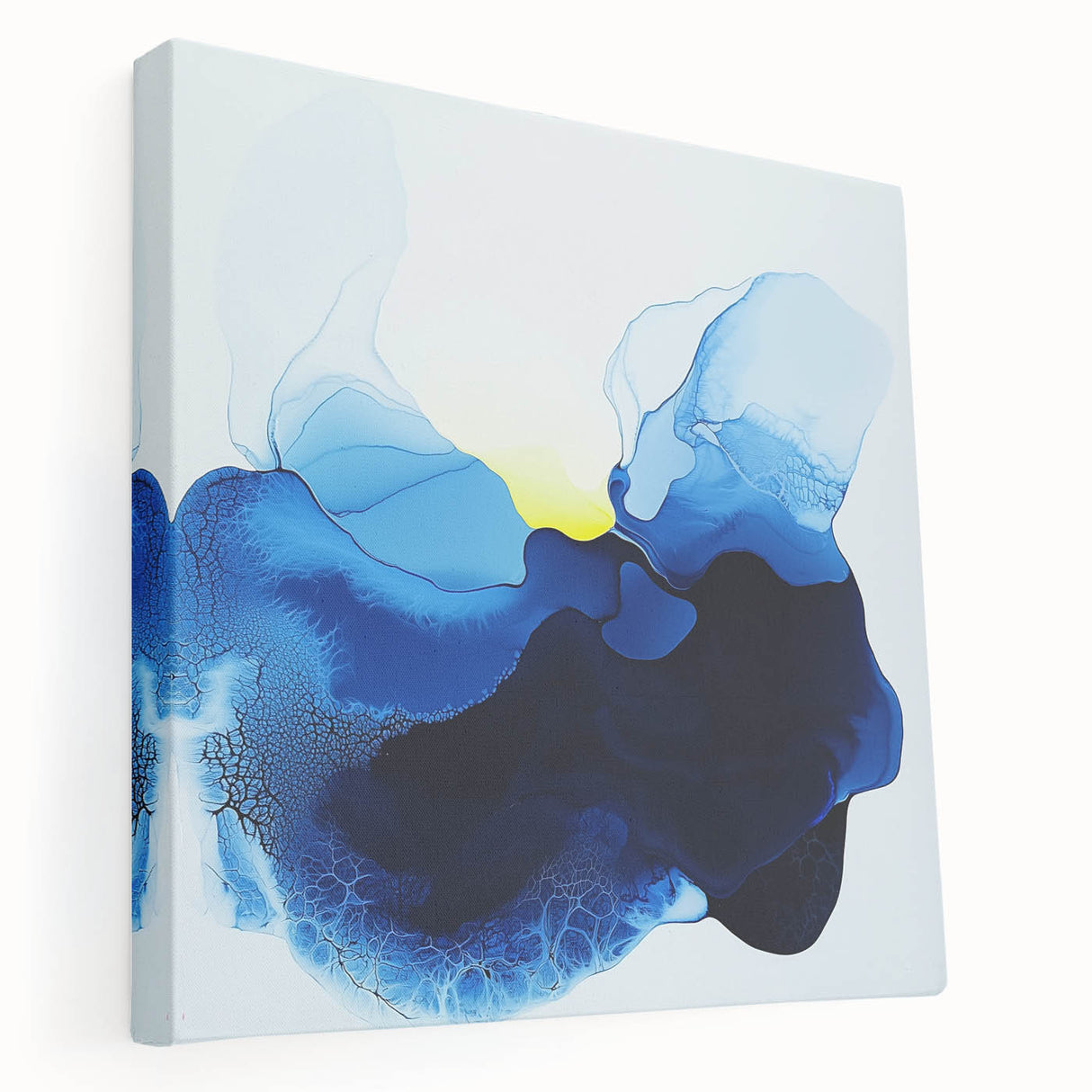 Colorful Abstract Wall Art – Ocean Blue and Yellow Fluid Canvas