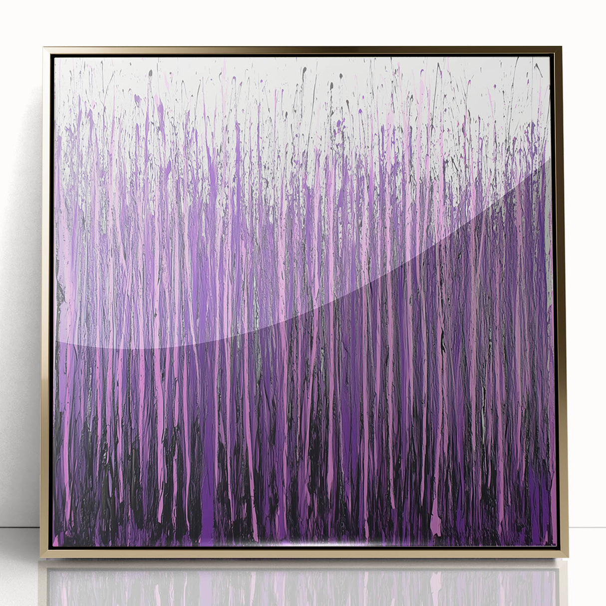 Abstract floral design framed in acrylic with a gold border, showcasing vibrant colors and intricate patterns, perfect for modern home decor and art enthusiasts.