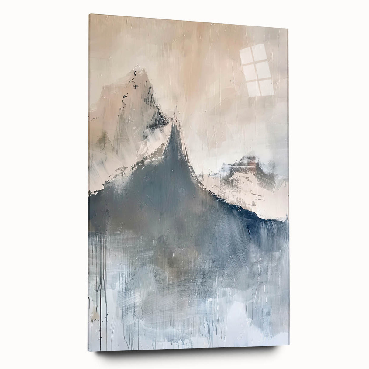Abstract minimalist wall art design displayed in a side view, showcasing vibrant acrylic colors and sleek glass frame, perfect for modern home decor.
