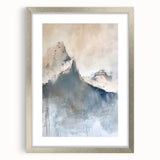 Minimalist abstract wall art framed in silver with a white mat, showcasing soft pastel colors and geometric shapes, perfect for modern decor.