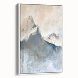 Framed minimalist abstract wall art in a sleek white finish, showcasing soft color gradients and geometric shapes, ideal for modern home decor.