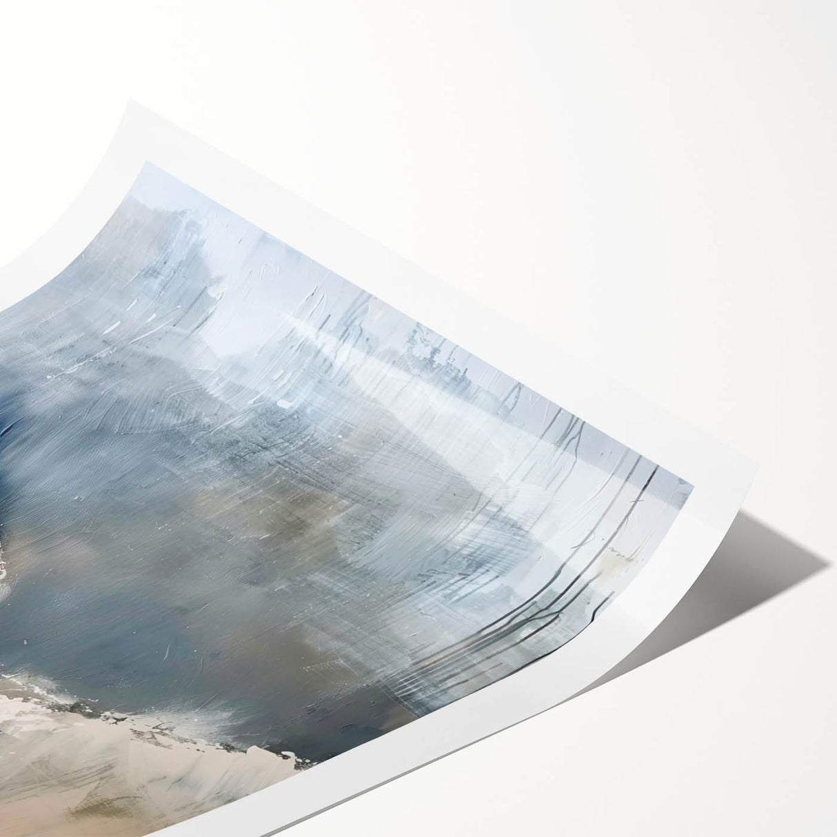 Abstract minimalist wall art print showcasing soft pastel colors and geometric shapes, elegantly rolled and packaged in a protective cardboard tube for display and gifting.