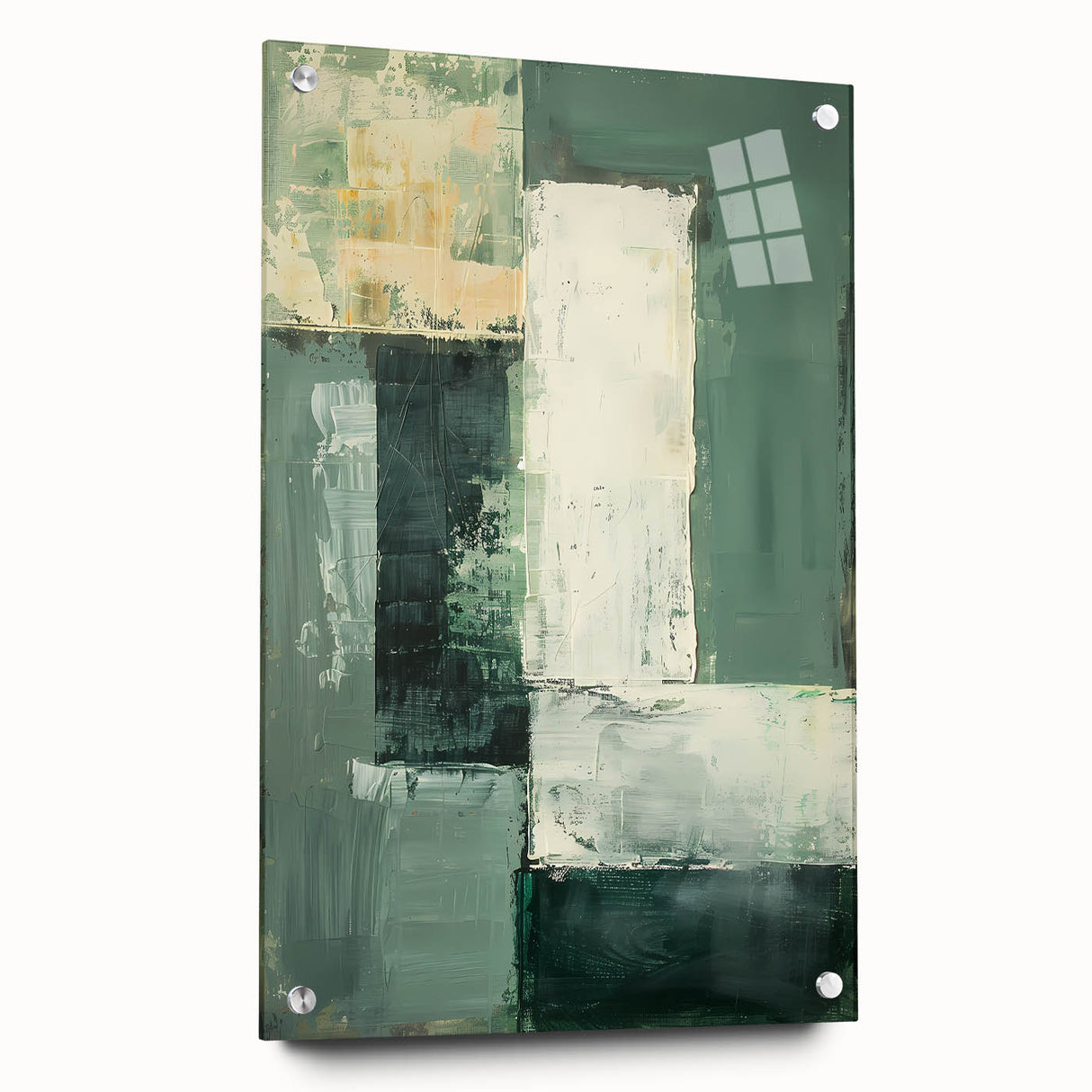 Modern Dining Room Art – Elegant Green & White Abstract Canvas