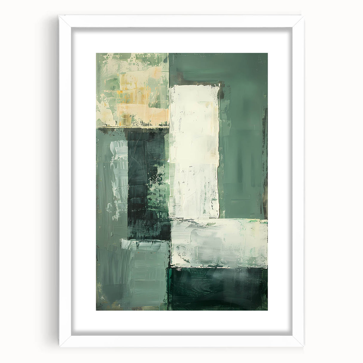 Modern Dining Room Art – Elegant Green & White Abstract Canvas