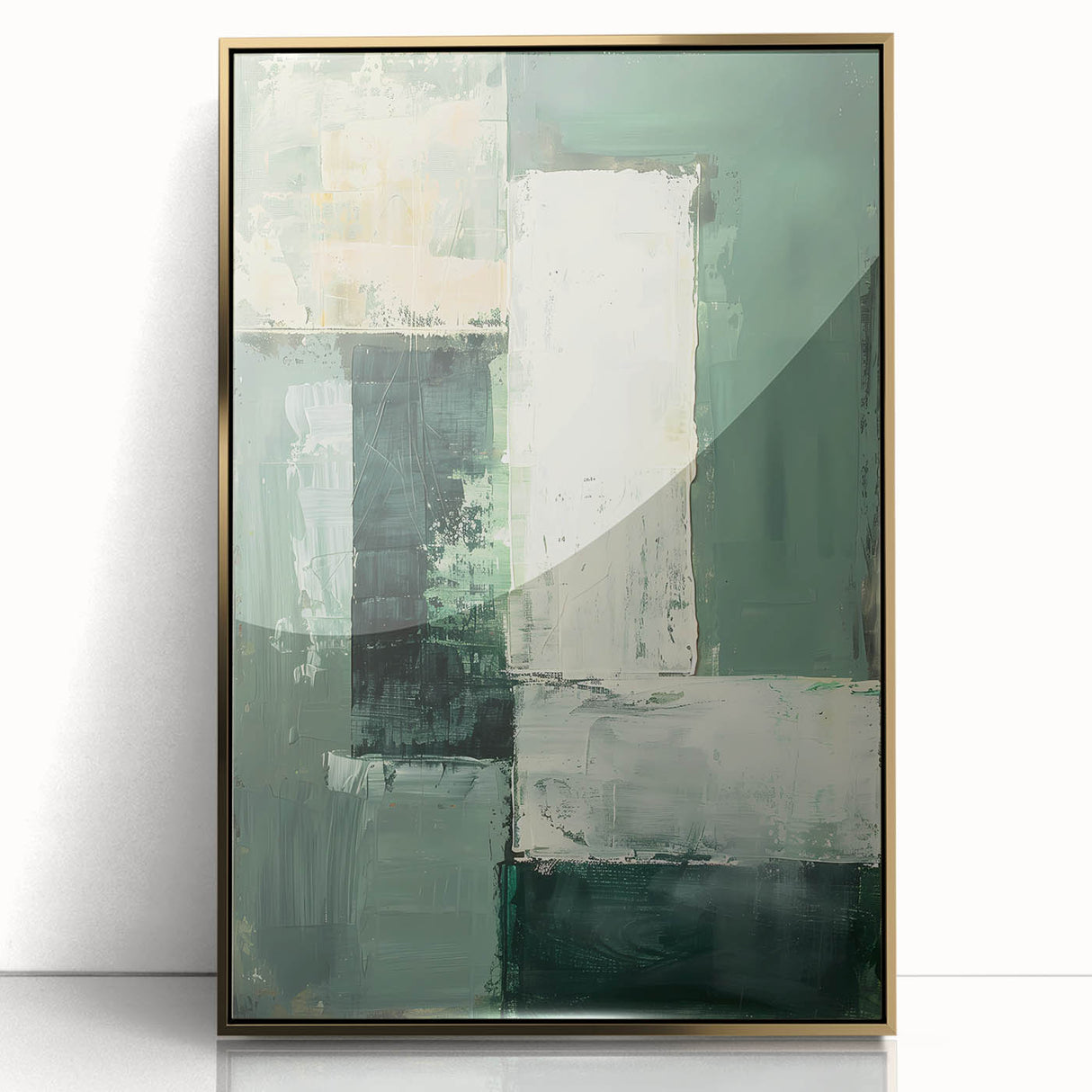 Modern Dining Room Art – Elegant Green & White Abstract Canvas