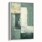 Modern Dining Room Art – Elegant Green & White Abstract Canvas