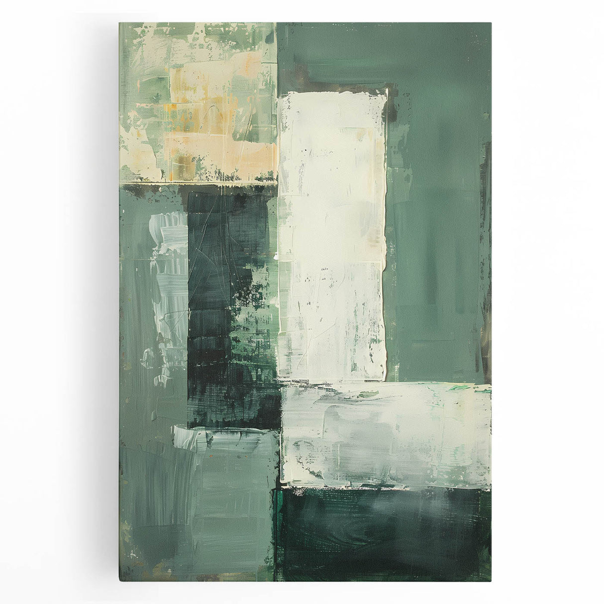 Modern Dining Room Art – Elegant Green & White Abstract Canvas