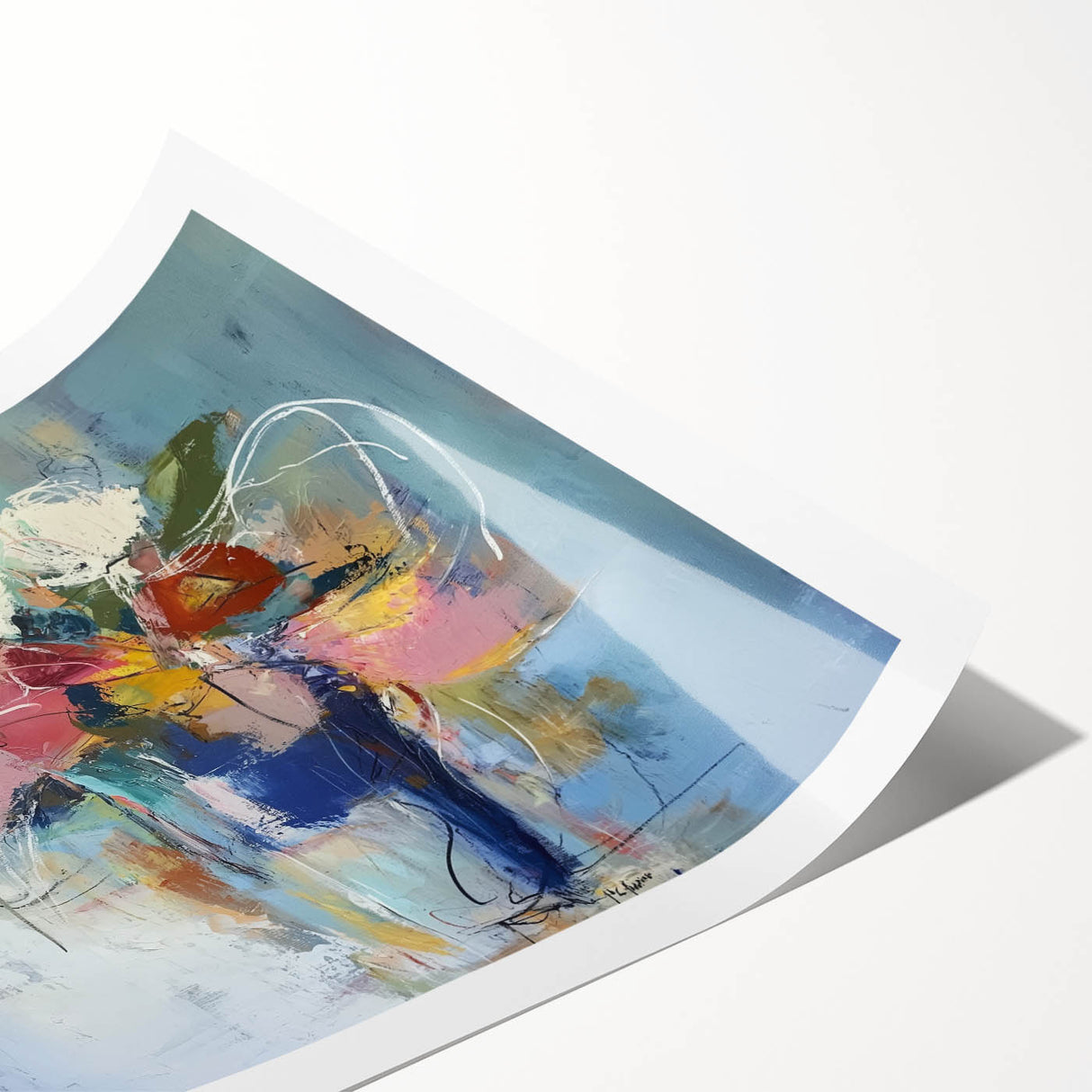 Abstract floral design rolled canvas print showcasing vibrant colors and intricate patterns, ideal for home decor and artistic displays, packaged securely in a protective tube.