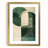 Abstract minimalist wall art framed in gold, showcasing soft pastel colors and geometric shapes, perfect for modern home decor enhancement.