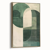 Abstract minimalist wall art featuring a gold-framed canvas with geometric shapes, perfect for modern home decor, showcasing elegant lines and a sophisticated aesthetic.