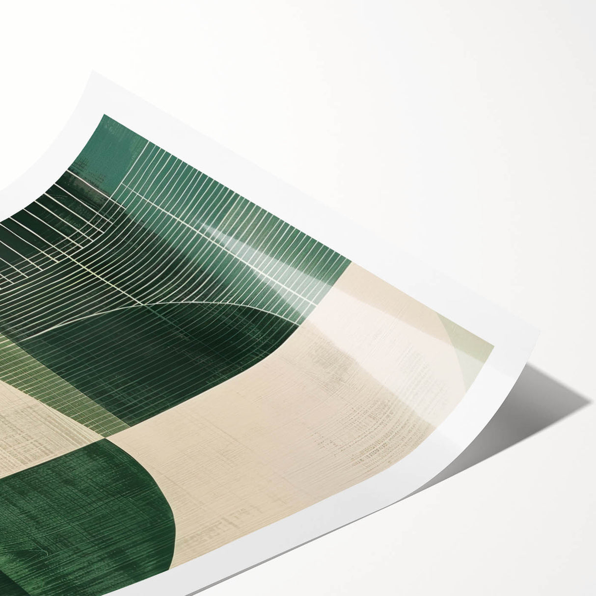 Abstract minimalist wall art print showcasing soft pastel colors and geometric shapes, elegantly rolled and packaged in a protective cardboard tube for easy shipping.