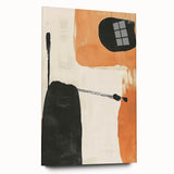 Abstract minimalist wall art design featuring fluid shapes and soft colors, showcased in an acrylic glass frame, viewed from the side without pins, ideal for modern decor.