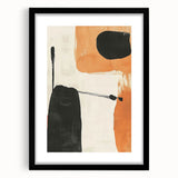 Abstract minimalist wall art framed in black, featuring geometric patterns and soft neutral colors, perfect for modern home decor or office spaces.