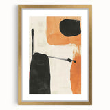 Abstract minimalist wall art framed in gold, featuring geometric shapes and soft colors, perfect for modern decor in home or office settings.