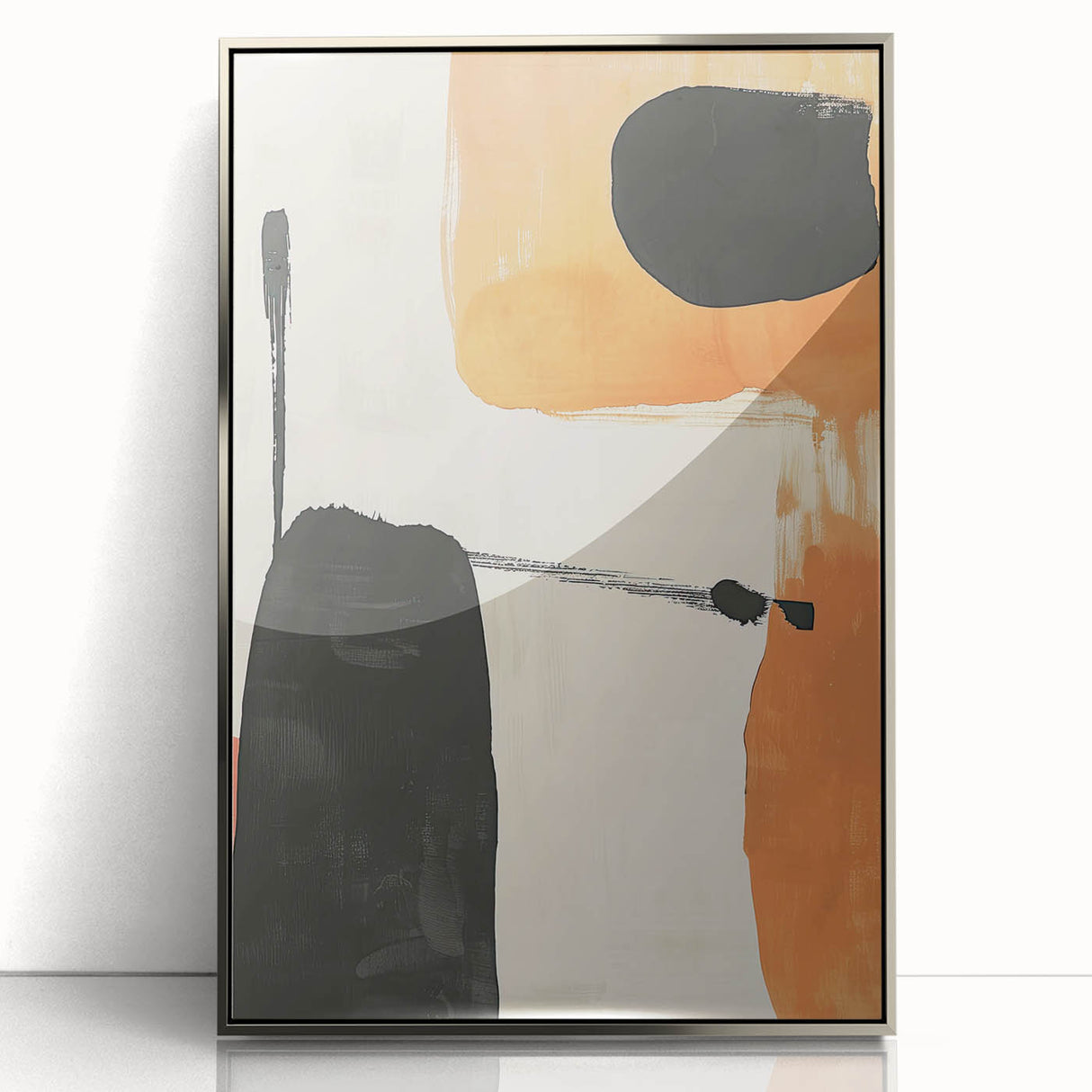 Framed abstract minimalist wall art featuring a silver acrylic finish, showcasing geometric designs and soft color gradients, ideal for modern home decor.